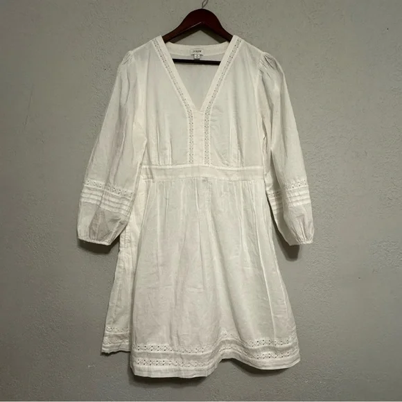Women's J. Crew White 100% Cotton Long Sleeve Dress - Picture 2 of 10